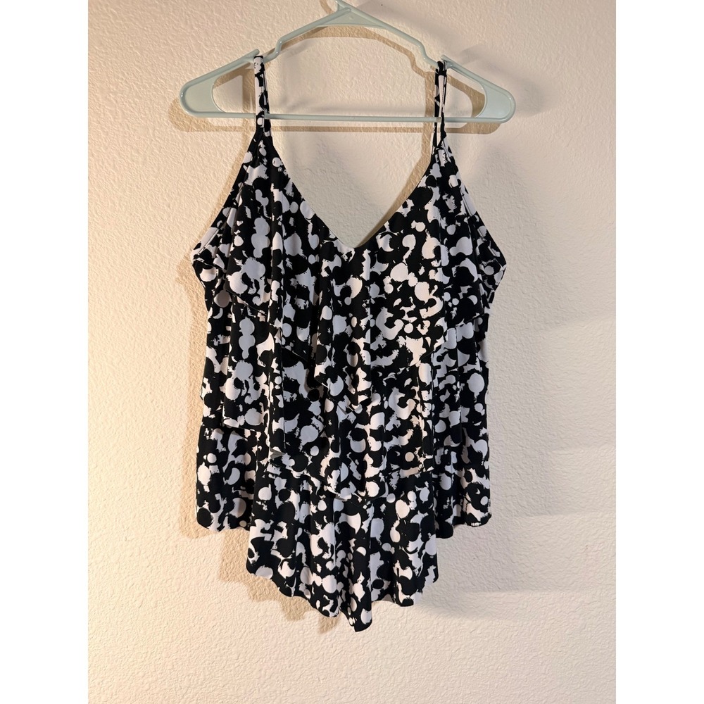 Magic suit Black/White Ruffle Tummy Control Bathing Swim Snatch Tankini Top 14